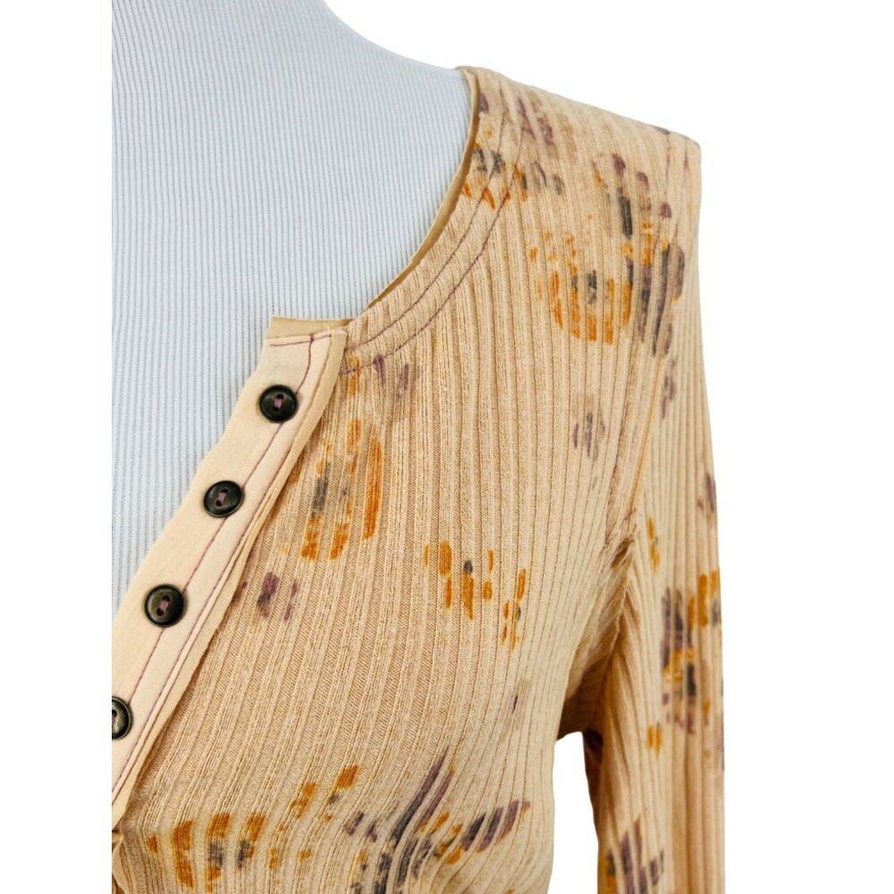 NWT Free People Ribbed Long Bell Sleeve Floral Print Retro Henley Top - Picture 8 of 16